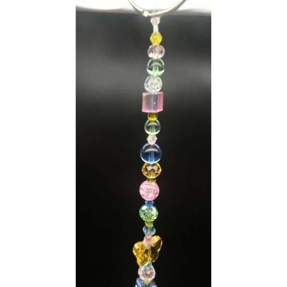 Beaded Suncatcher Butterfly Pastel Green Blue Yellow Crystal Prism Hanging Decor - Picture 7 of 10